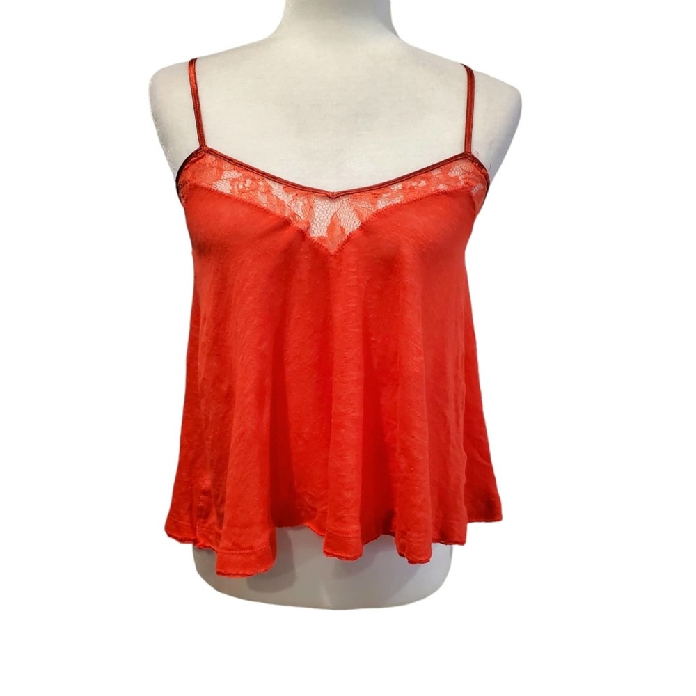 Free People Womens Red Lace Crop Tank Top Size XS